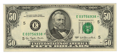FR. 2119E* 1977 $50 Richmond PMG About Unc 55 (Pinholes)