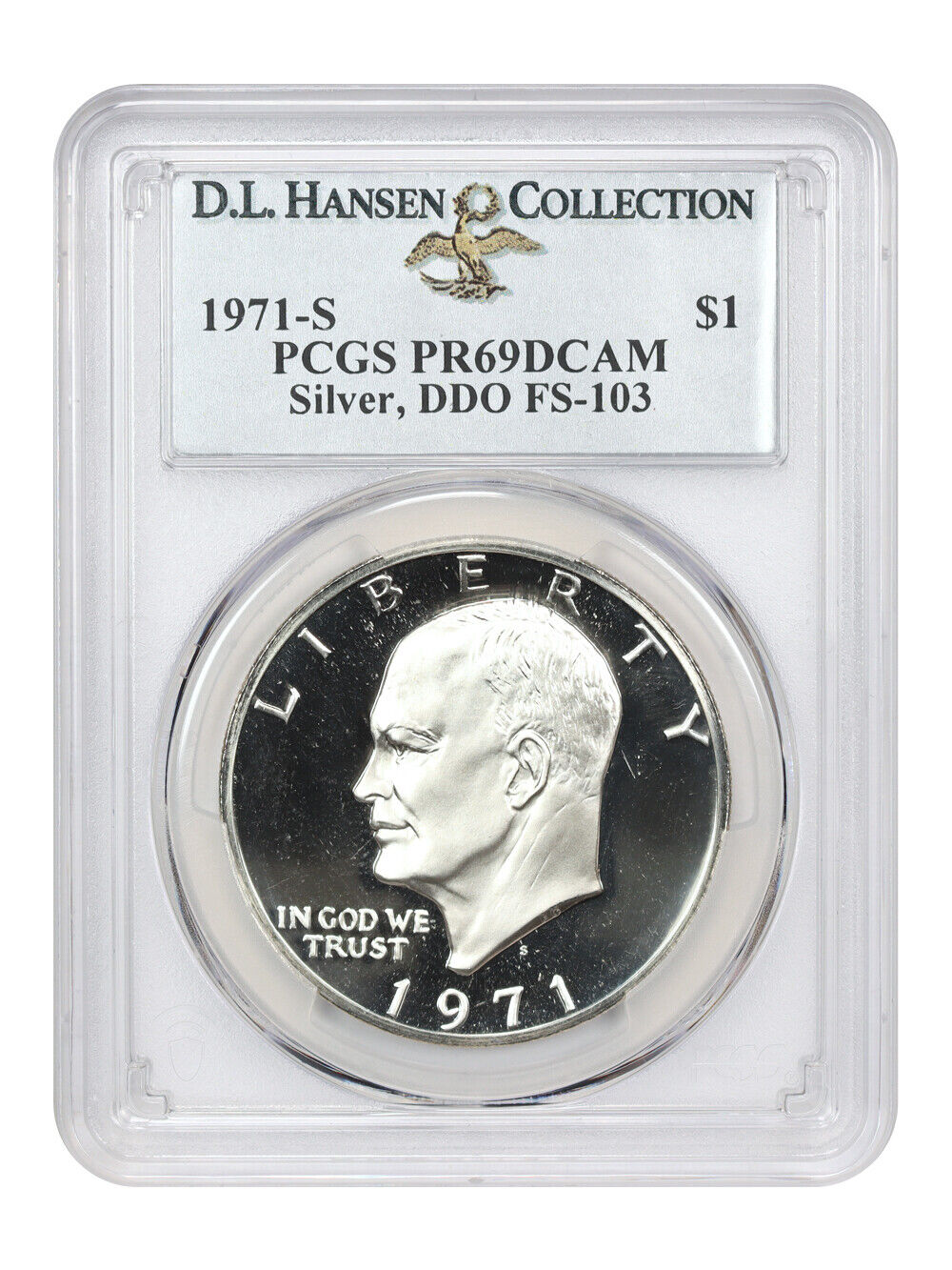 1971-S $1 PCGS PR69DCAM (DDO, FS-103, Silver) ex: D.L. Hansen