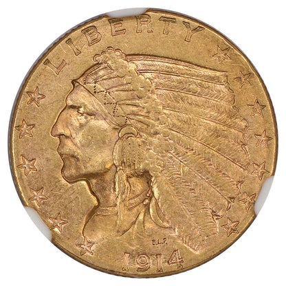 1914-D $2.50 NGC AU58 - Indian $2.5 - Better Date