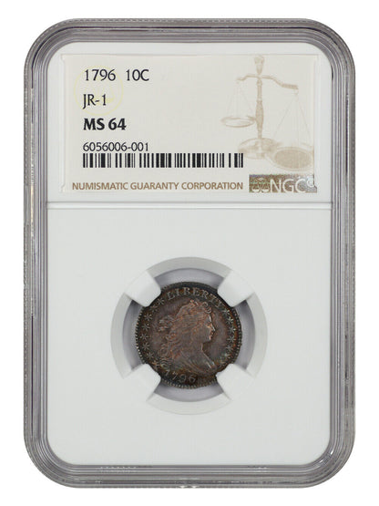 1796 10C NGC MS64 - Draped Bust Dime - Scarce Small Eagle Dime