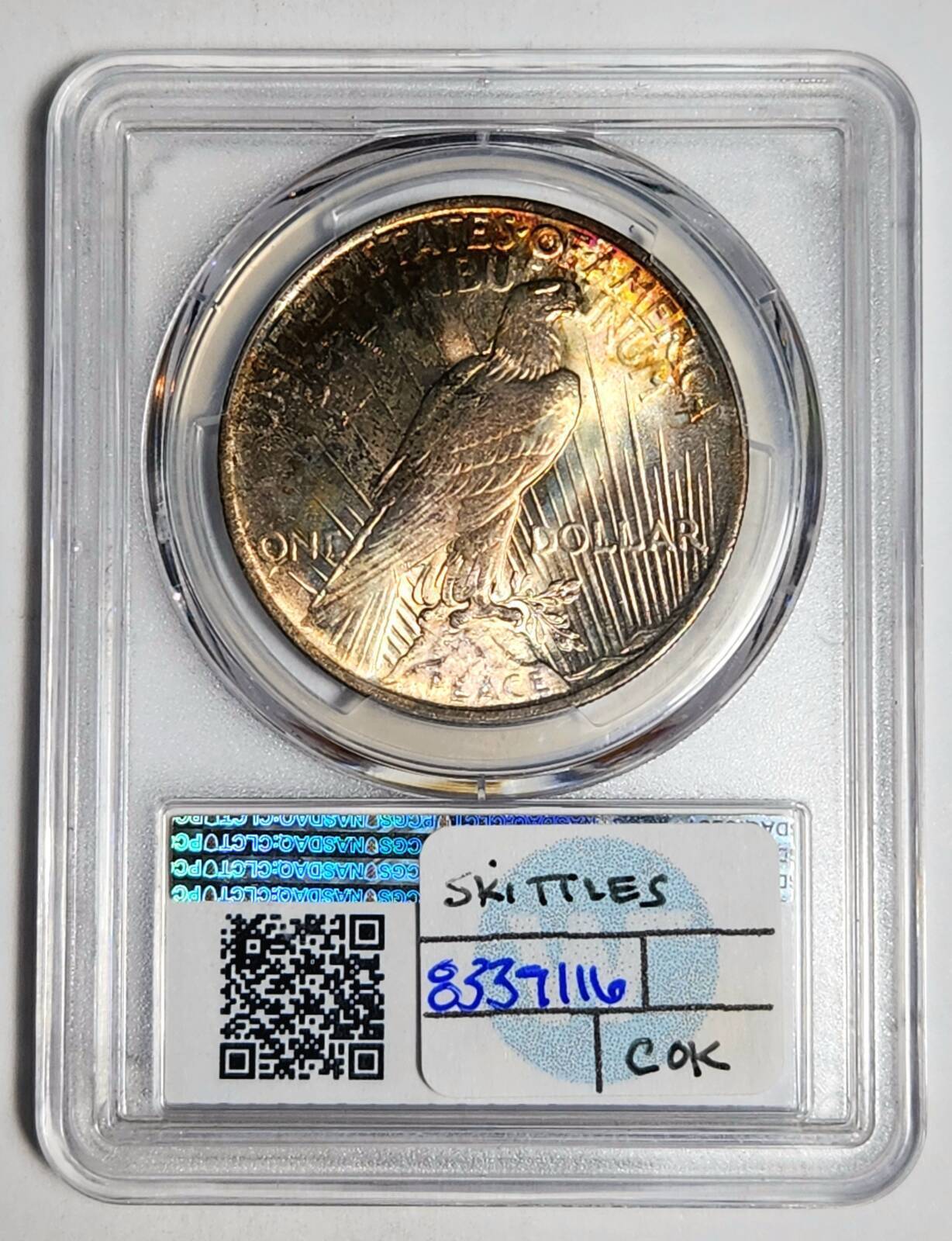 1922 P Peace Dollar PCGS MS-65 - SKITTLES of COLORS!