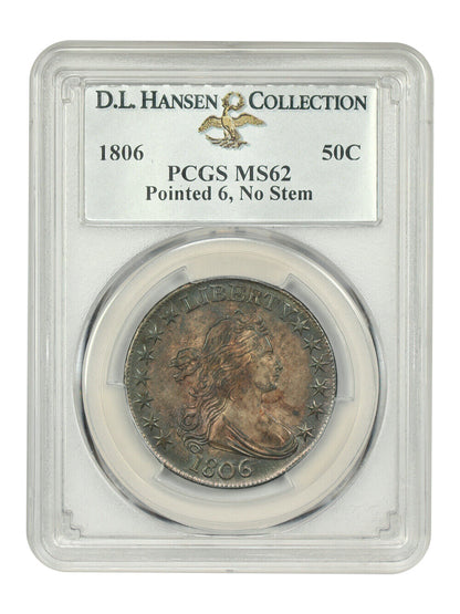 1806 50C PCGS MS62 (Pointed 6, No Stem) ex: D.L. Hansen