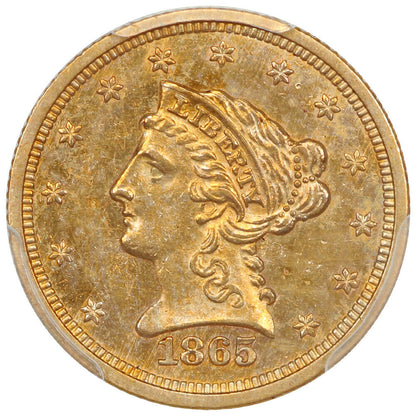 1865 $2.50 PCGS AU58+ ex: D.L. Hansen - Liberty Head $2.5 - Only Two Finer
