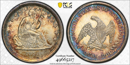 1838 No Drapery Seated Liberty Quarter 25C PCGS MS64