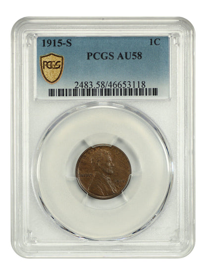 1915-S 1C PCGS AU58BN - Lincoln Cent (Wheat Reverse)