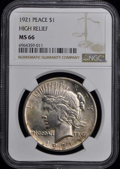 1921 Peace Dollar HIGH RELIEF S$1 NGC MS66