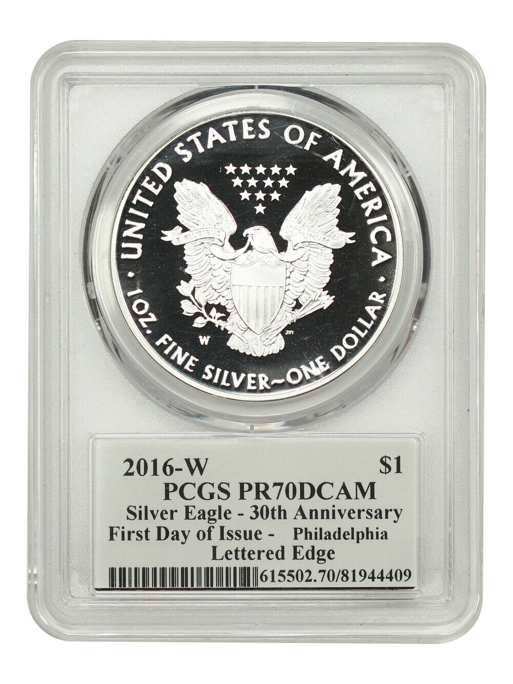 2016-W $1 Silver Eagle PCGS PR70DCAM (First Day of Issue, Mercanti Signature)