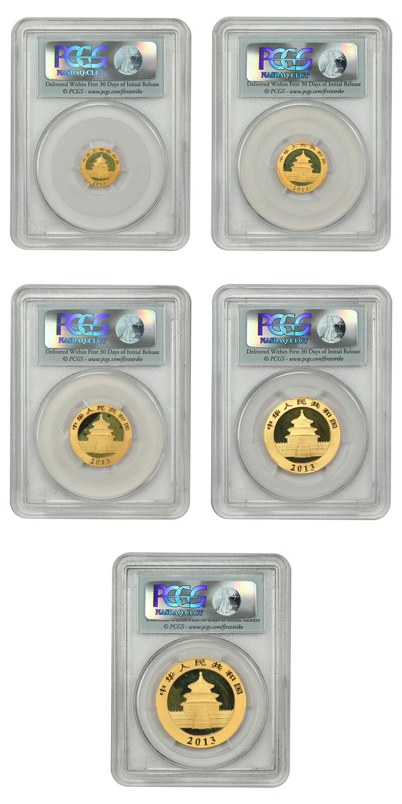 China: 2013 Gold Panda Prestige Set PCGS Gem BU (5 Coins, First Strike, w/Box &