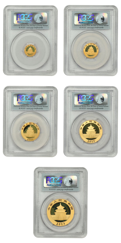 China: 2013 Gold Panda Prestige Set PCGS Gem BU (5 Coins, First Strike, w/Box &