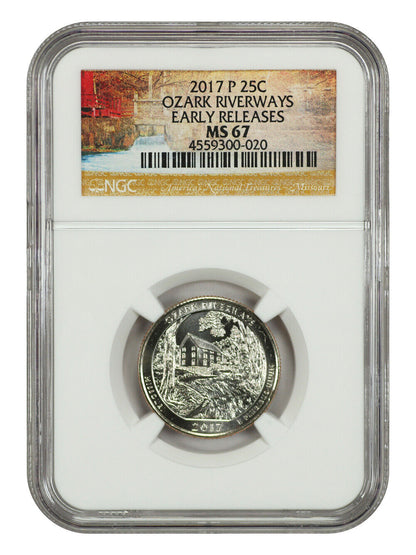 2017-P 25C Ozark Riverways NP NGC MS67 (Early Releases) - Type 1 - Clad