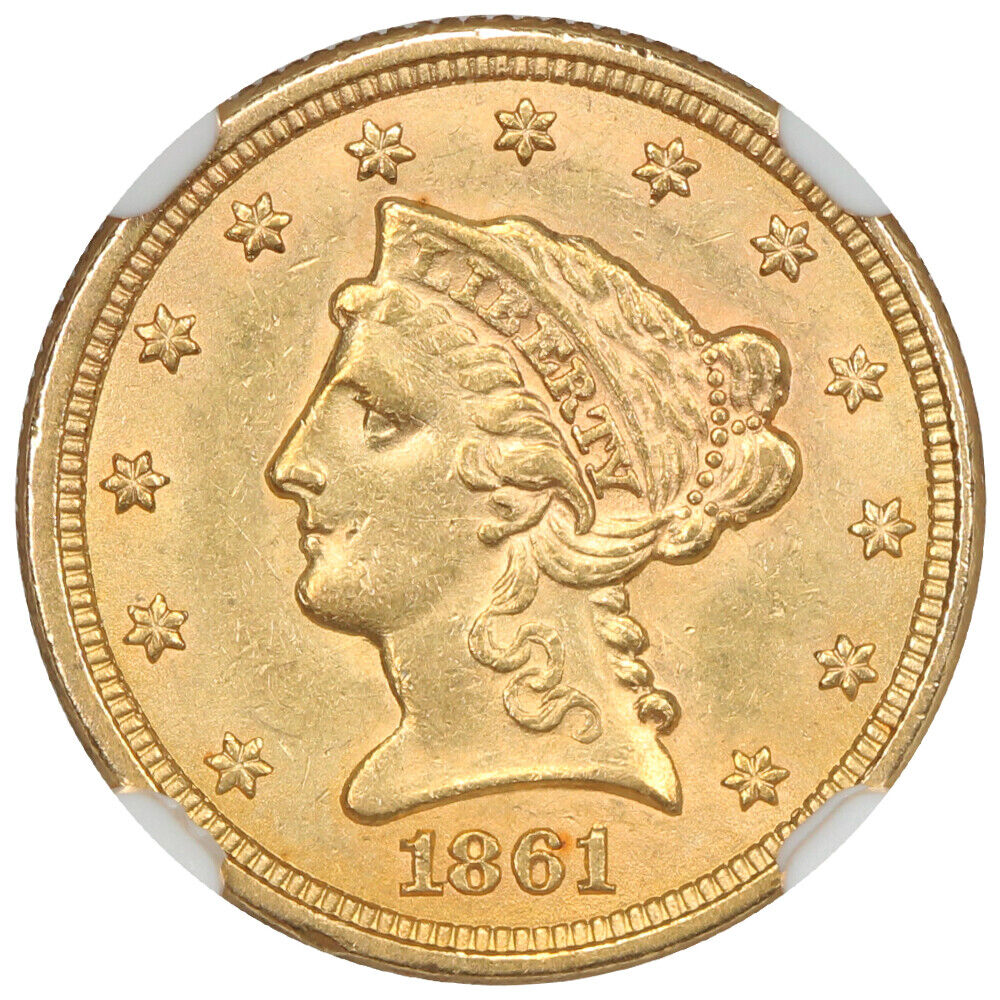 1861 $2.50 NGC MS61 (New Reverse) - Liberty Head $2.5