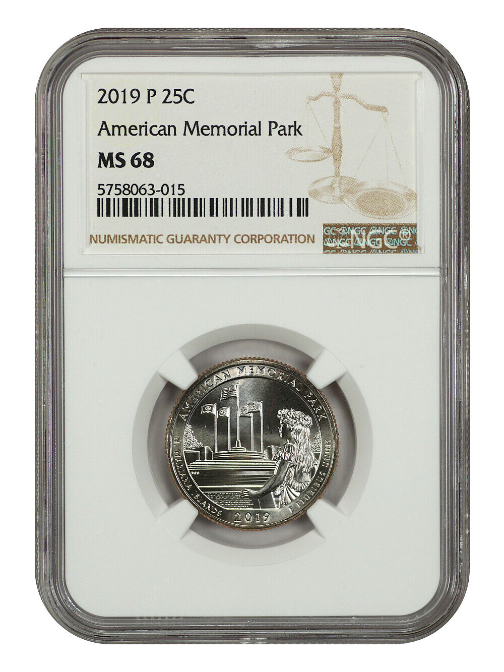 2019-P 25C American Memorial NP NGC MS68 - Type 1 - Clad