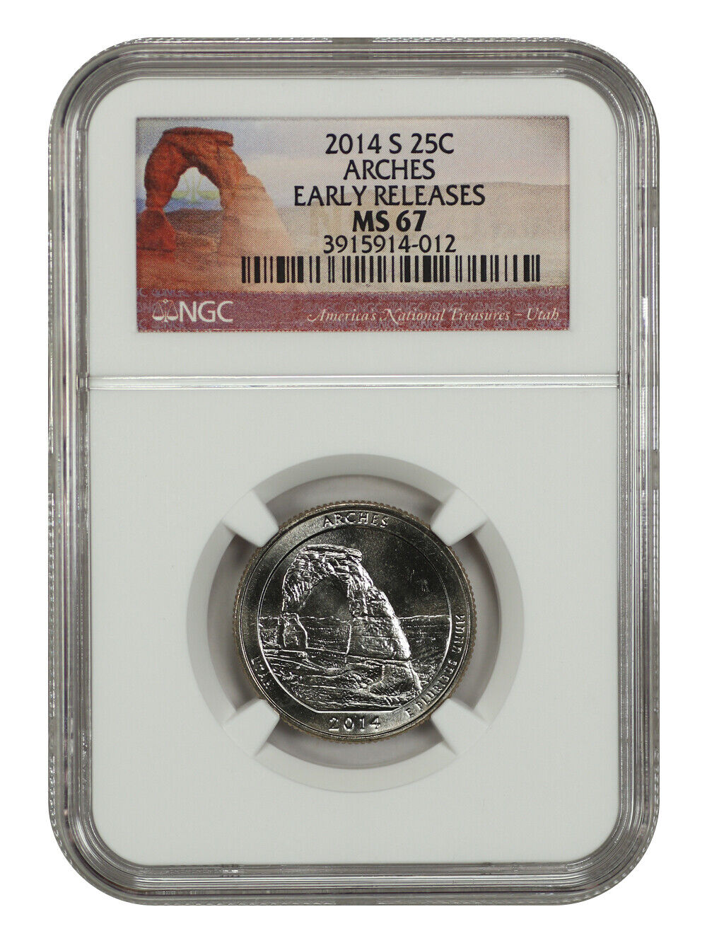 2014-S 25C Arches NP NGC MS67 (Early Releases) - Type 1 - Clad