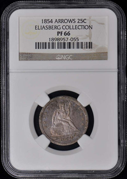 1854 ARROWS Seated Liberty Quarter 25C NGC PR66 Eliasberg