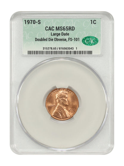 1970-S 1C CACG MS65RD (Large Date, DDO, FS-101) - Lincoln Cent (Modern)