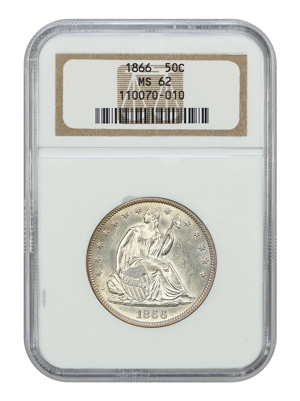 1866 50C NGC MS62 - Liberty Seated Half Dollar