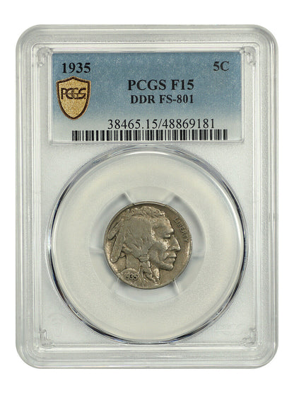 1935 5C PCGS Fine 15 (DDR, FS-801) - Buffalo Nickel