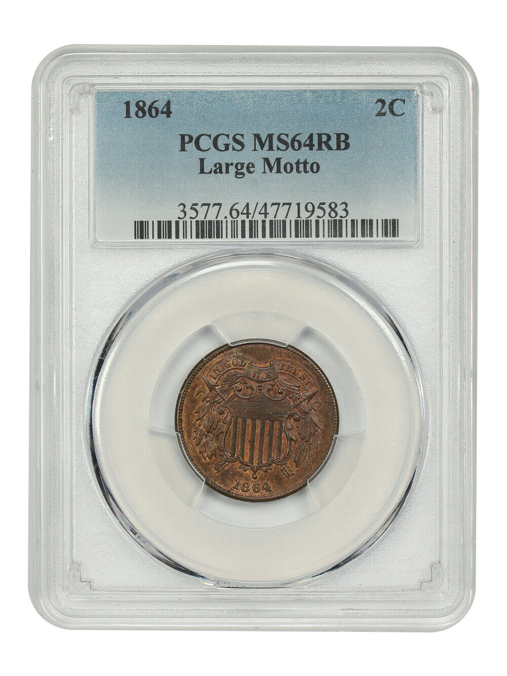 1864 2C PCGS MS64RB (Large Motto) - Two Cent - First Year of Issue