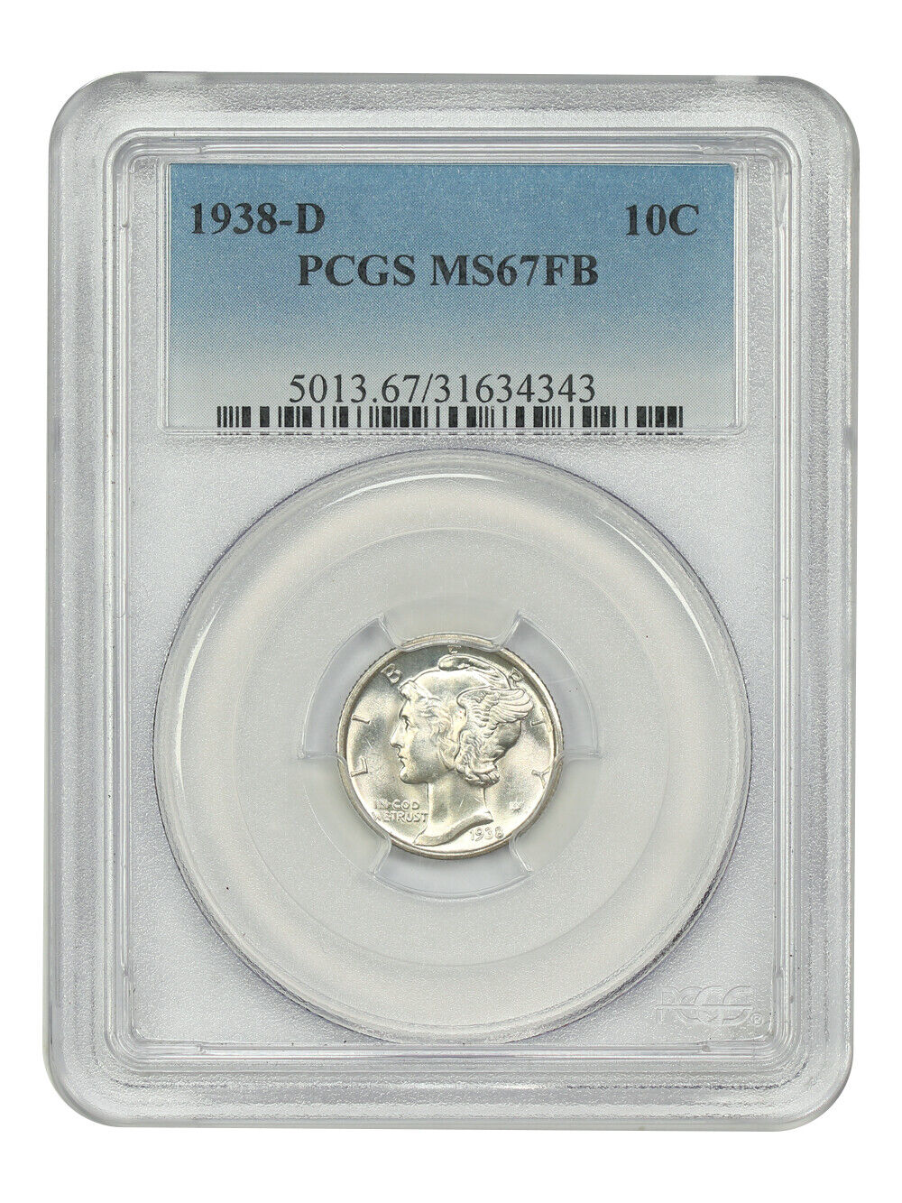 1938-D 10C PCGS MS67FB - Mercury Dime