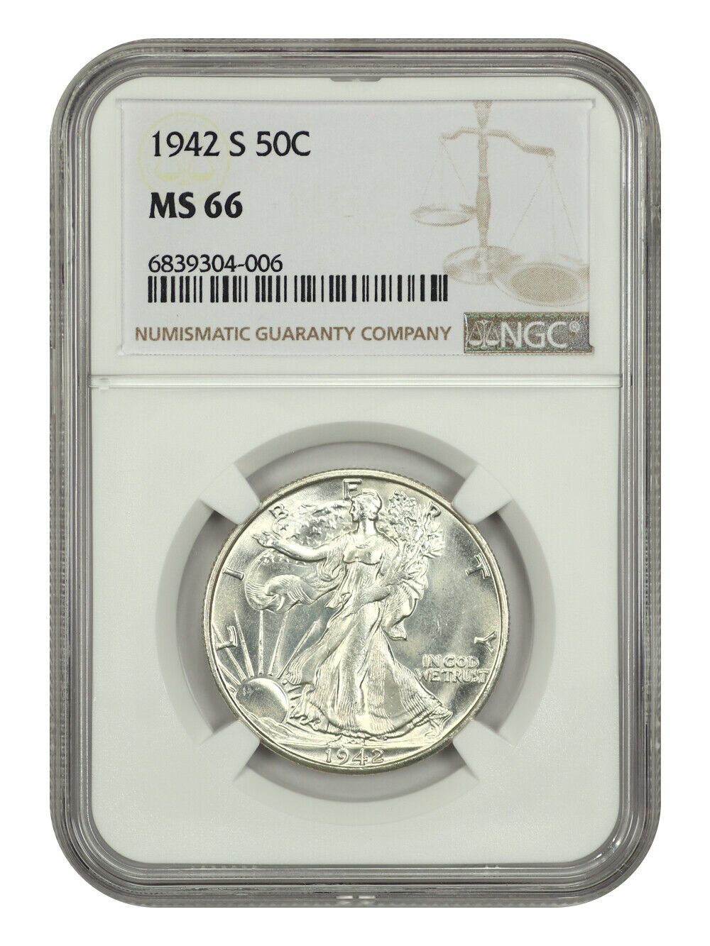 1942-S 50C NGC MS66 - Walking Liberty Half Dollar