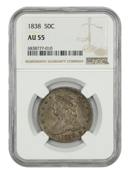 1838 50C NGC AU55 - Capped Bust Half Dollar - Great Type Coin