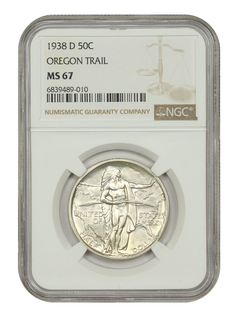 1938-D 50C Oregon NGC MS67 - Classic Silver Commemorative - Low Mintage Issue