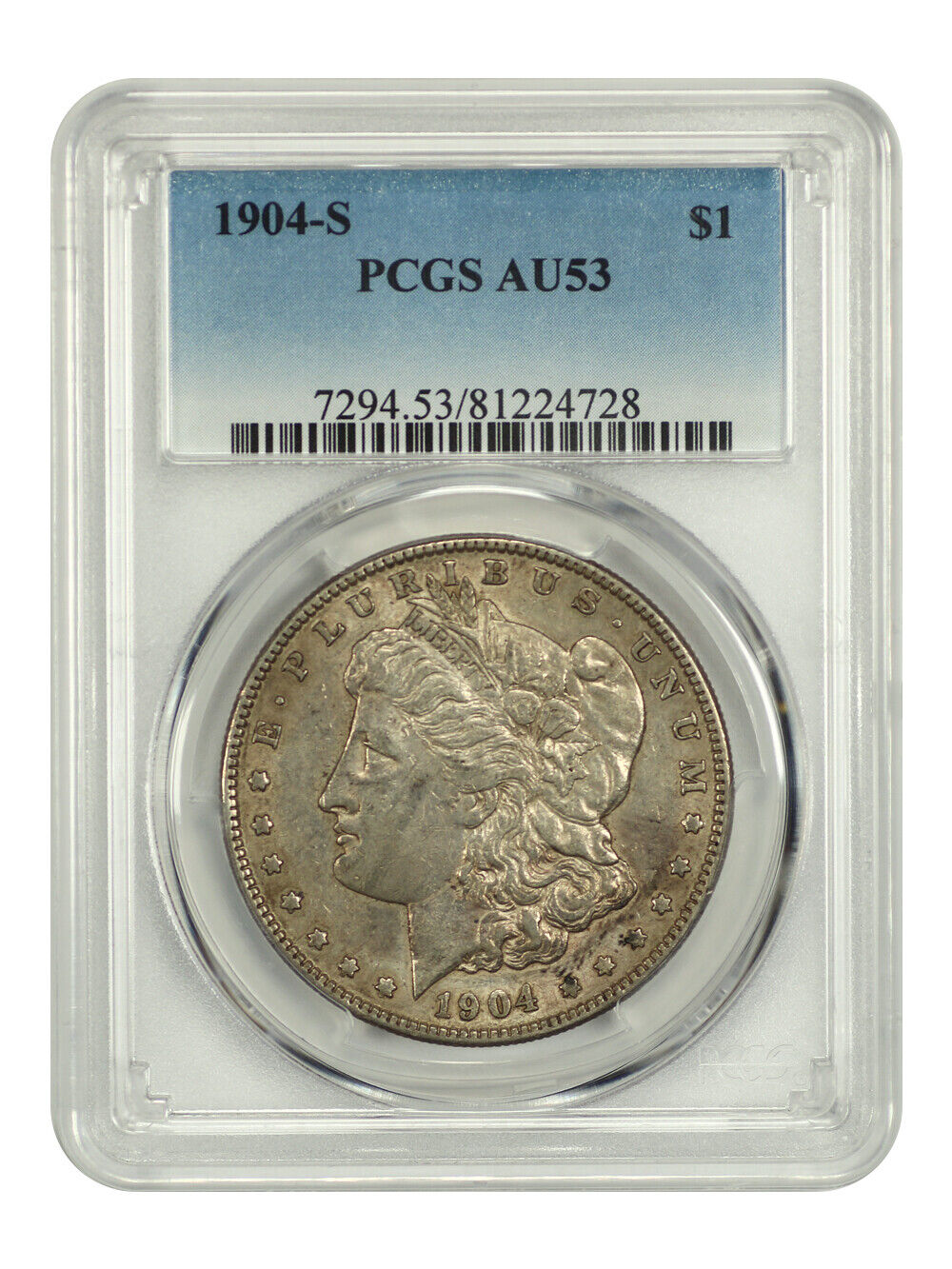 1904-S $1 PCGS AU53 - Morgan Dollar - Key Date S-Mint Morgan Dollar