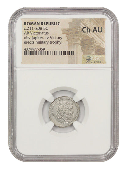 Ancient Roman: (c.211-208 BC) AR Victoriatus NGC Choice AU