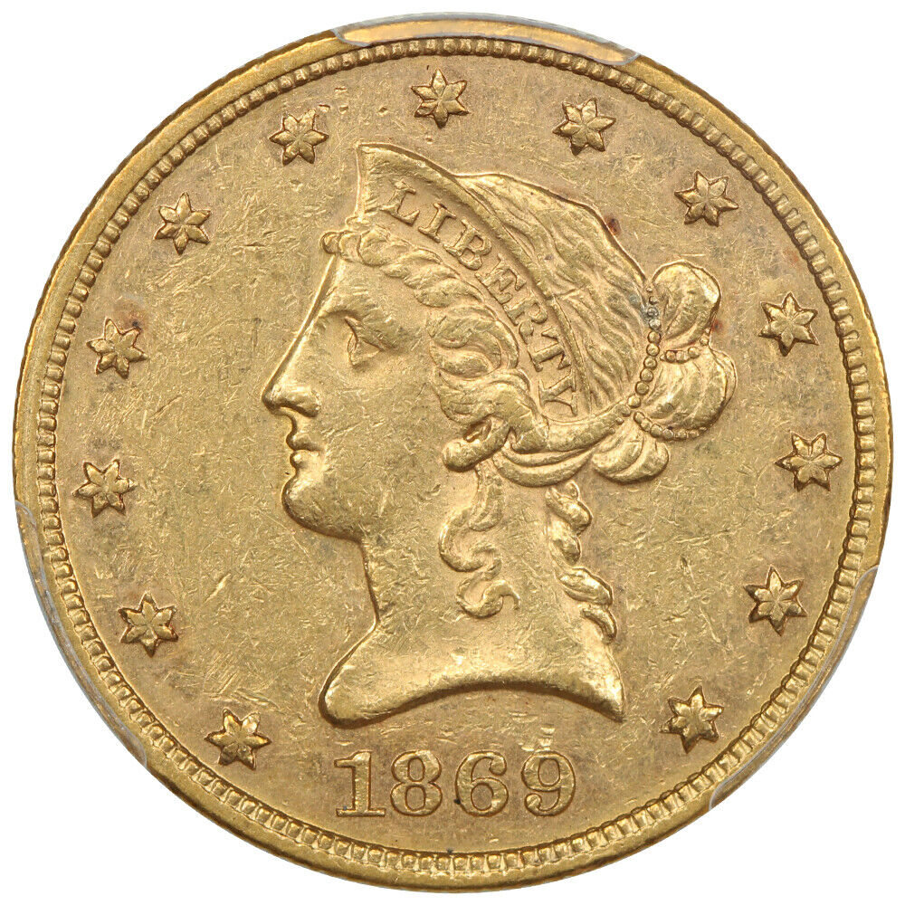 1869 $10 PCGS AU55 - Liberty Head $10 - Low Mintage Rarity