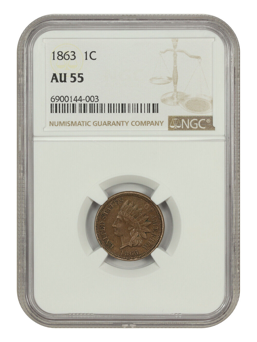 1863 1C NGC AU55 - Indian Cent - Popular Copper-Nickel Cent