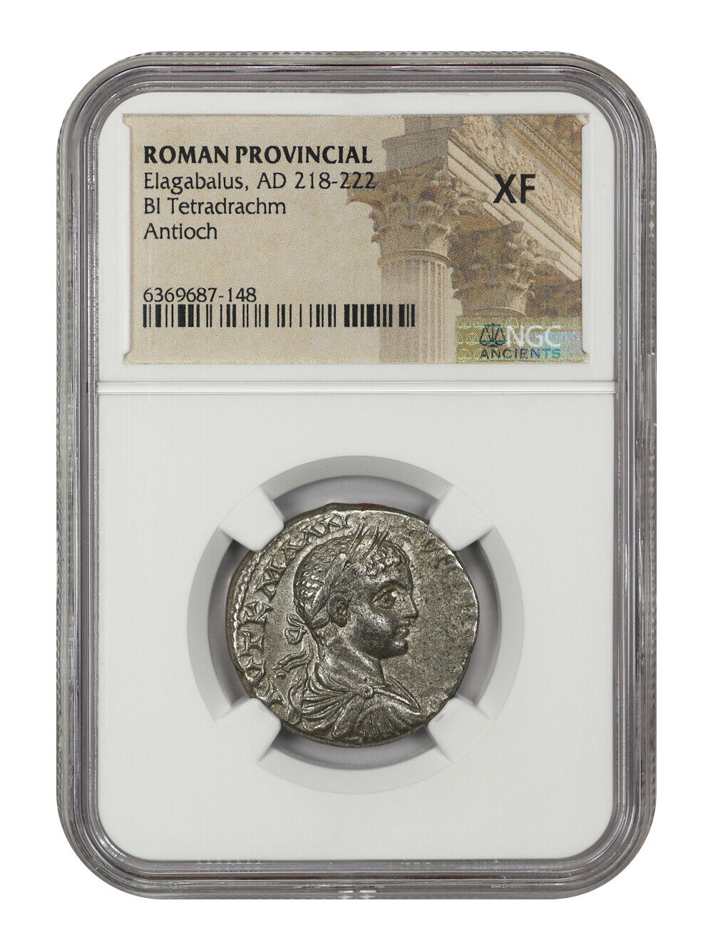 Ancient Roman: Elagabalus (AD 218-222) BI Tetradrachm NGC XF