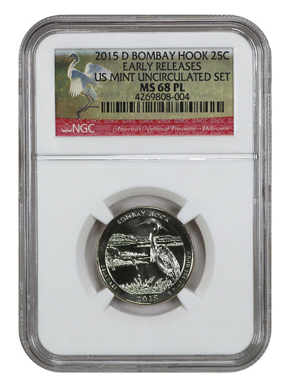 2015-D 25C Bombay Hook NP NGC MS68PL (Early Releases) - Type 1 - Clad