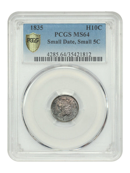 1835 H10C PCGS MS64 (Small Date, Small 5C) - Capped Bust Half Dime