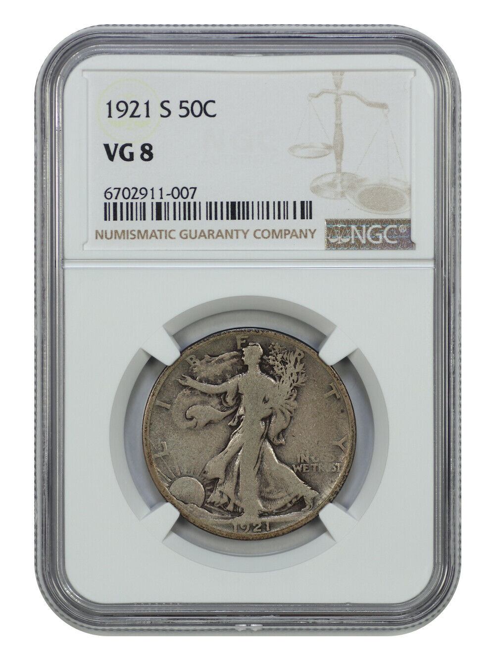 1921-S 50C NGC VG08 - Walking Liberty Half Dollar - Key Date