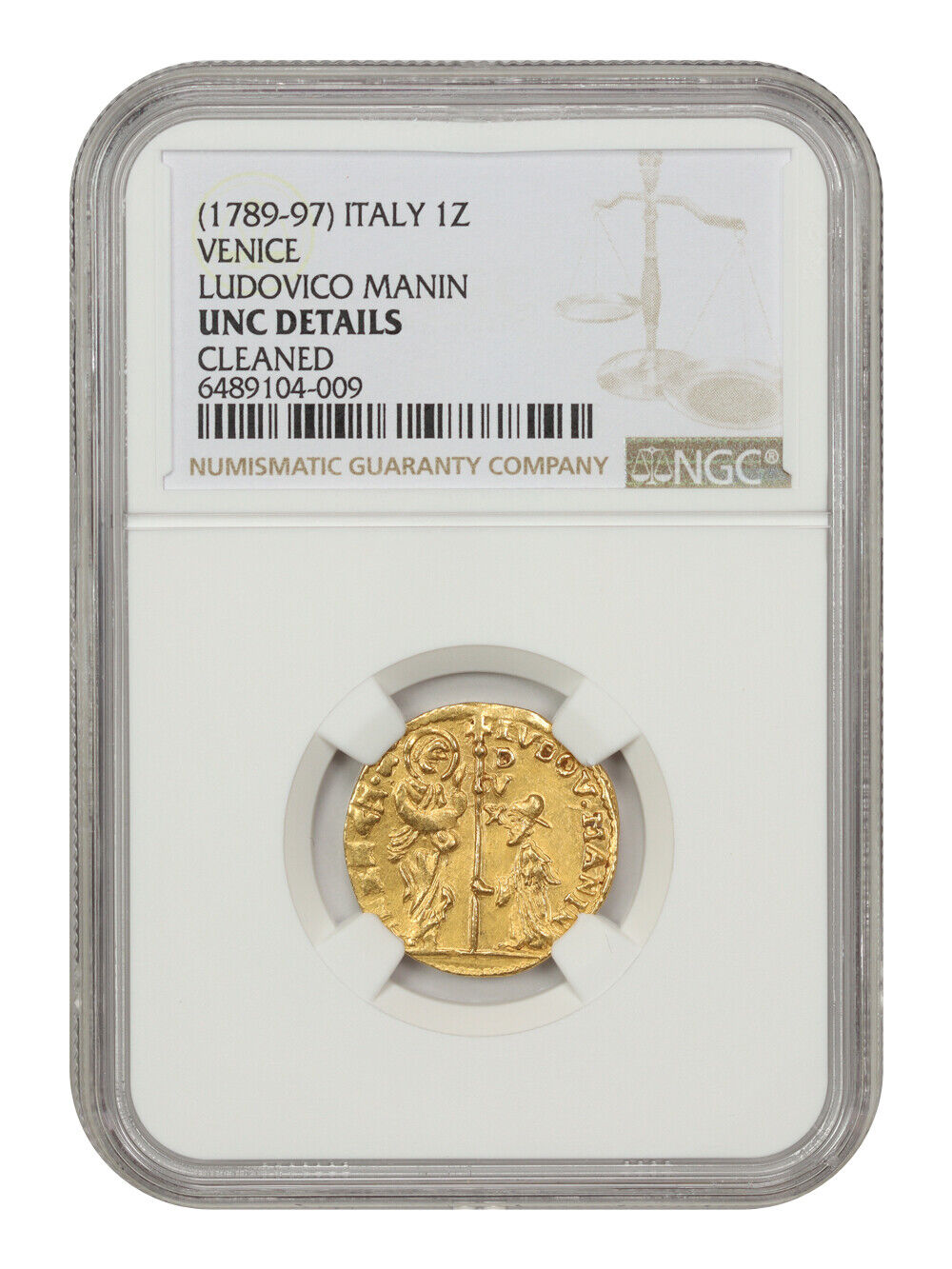 Venice: (1789-97) Zecch NGC UNC Details (Ludovico Manin, Cleaned)