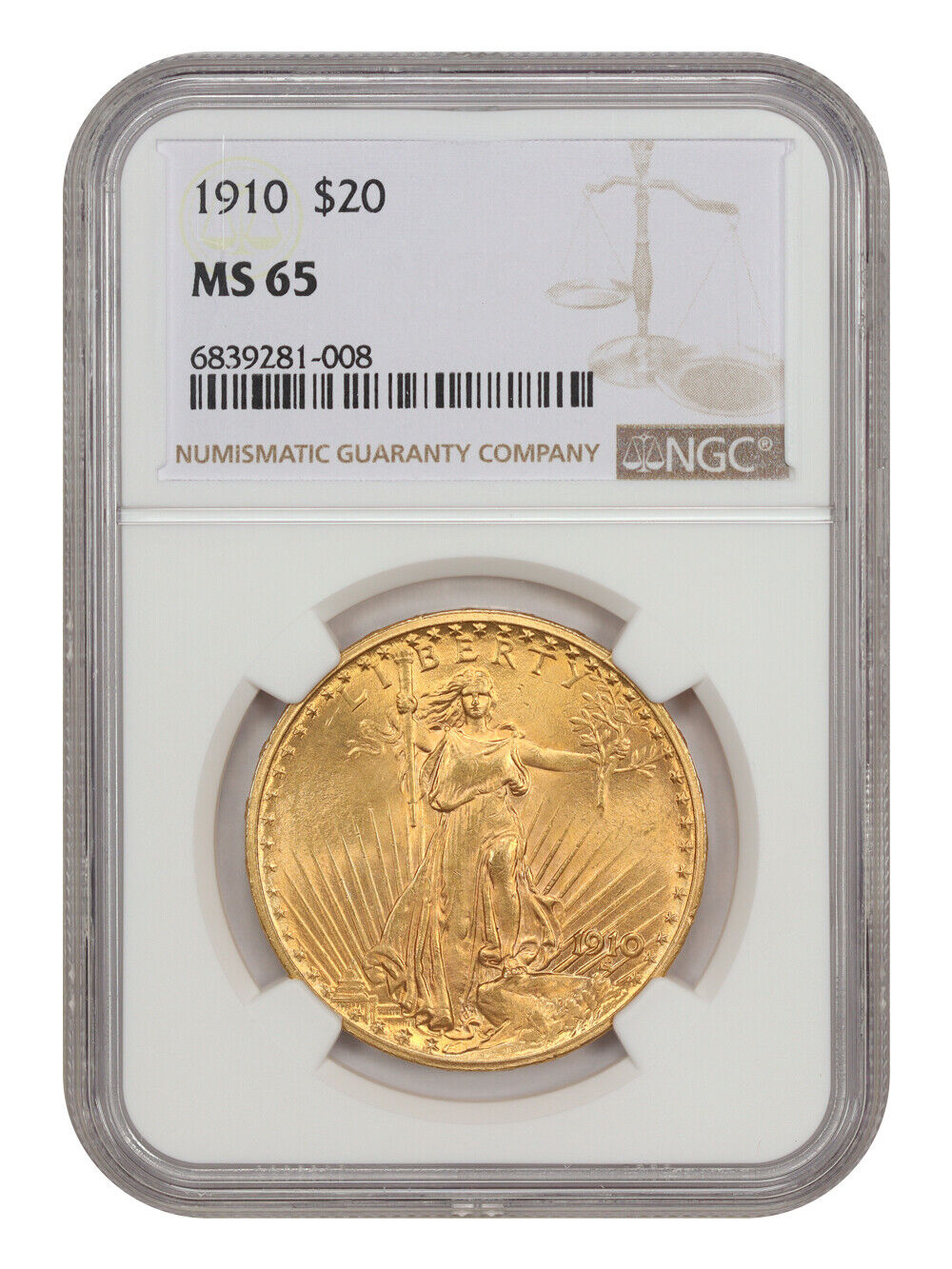 1910 $20 NGC MS65 - St. Gaudens $20 - Scarce P-Mint Saint Gaudens