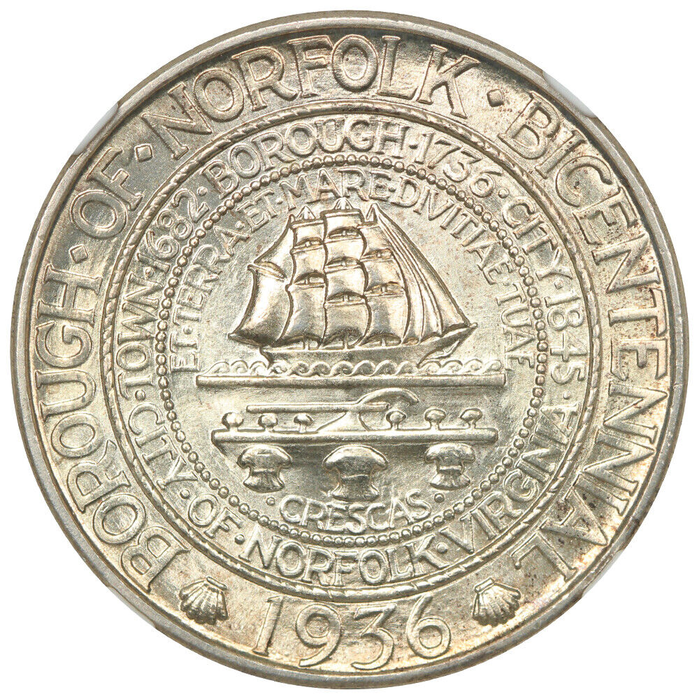 1936 50C Norfolk CACG MS67+ - Classic Silver Commemorative - Low Mintage Issue
