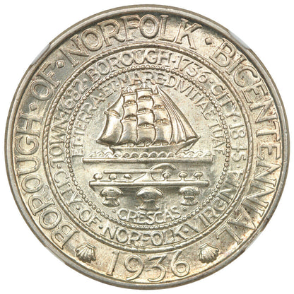 1936 50C Norfolk CACG MS67+ - Classic Silver Commemorative - Low Mintage Issue