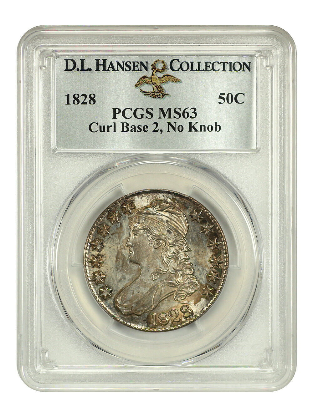 1828 50C PCGS MS63 (Curl Base 2, No Knob) ex: D.L. Hansen