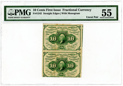 FR. 1242 10 Cents Fractional PMG AU55 (Uncut Pair, 1st Issue, Monogram, Minor St