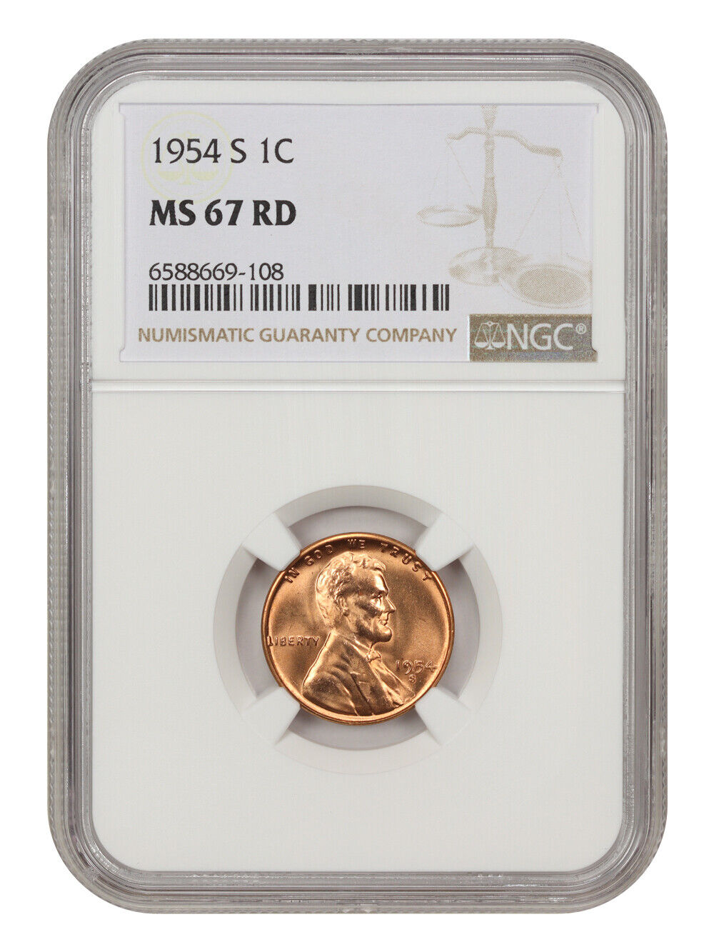 1954-S 1c NGC MS67 RD