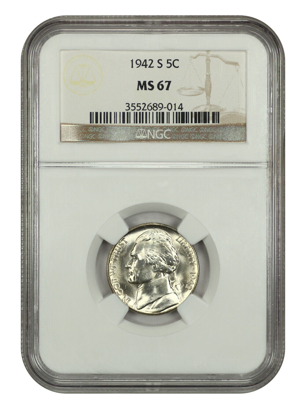 1942-S 5C NGC MS67 - Jefferson Nickel