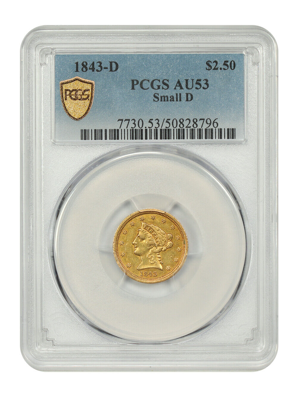 1843-D $2.50 PCGS AU53 (Small D) - Liberty Head $2.5