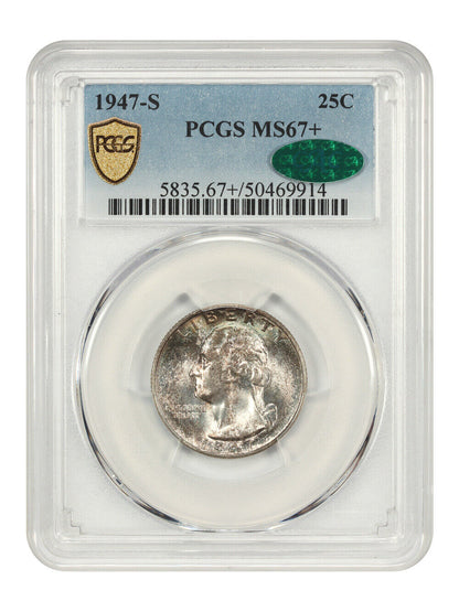 1947-S 25C PCGS/CAC MS67+ - Washington Quarter