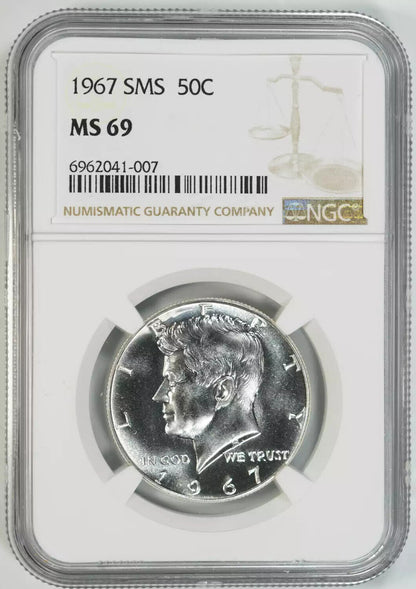 1967 SMS KENNEDY HALF DOLLAR 50C NGC CERTIFIED MS 69 MINT STATE UNC (007)