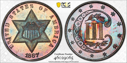 1867 3CS Three Cent Silver PCGS PR67CAM