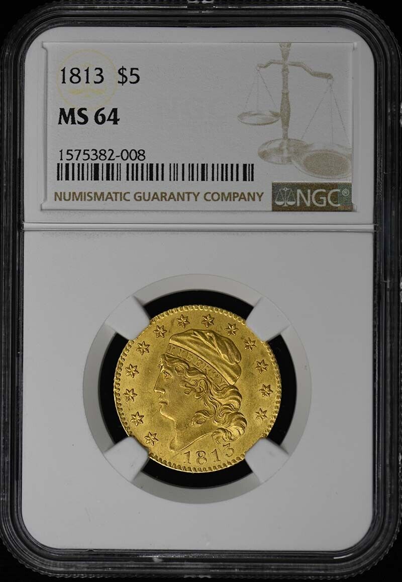 1813 Capped Head Lg Size $5 NGC MS64