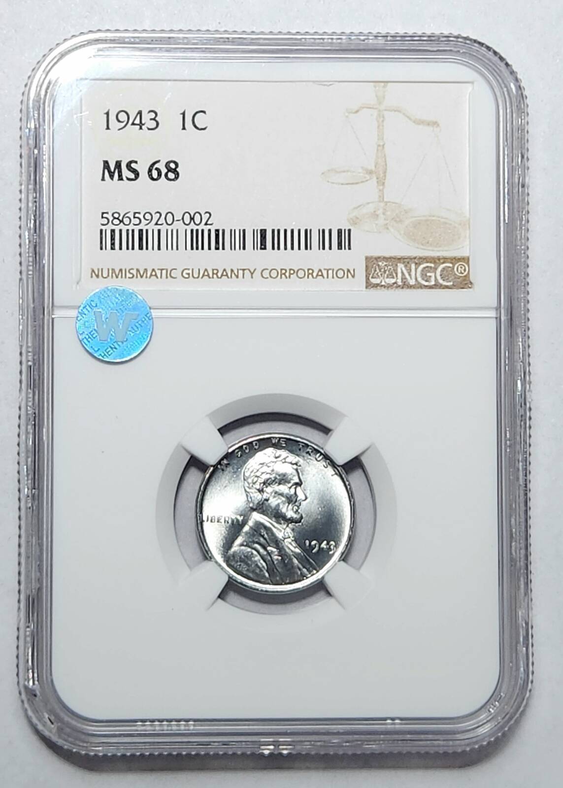 1943 P Small Cent Lincoln NGC MS-68 - WOW! Sight White