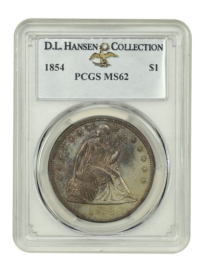 1854 $1 PCGS MS62 ex: D.L. Hansen