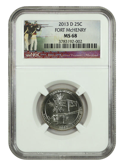 2013-D 25C Fort McHenry NP NGC MS68 - Type 1 - Clad